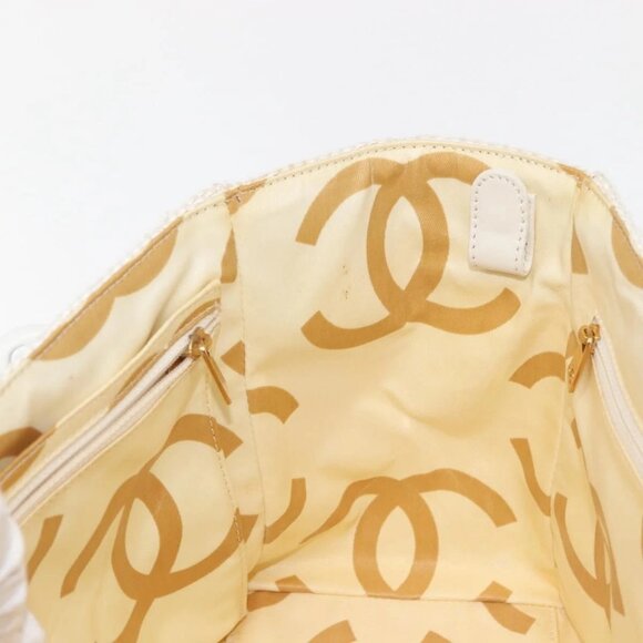 CHANEL Plastic Chain Tote Bag Straw Gold White CC Auth BA6435 - Picture 11 of 16